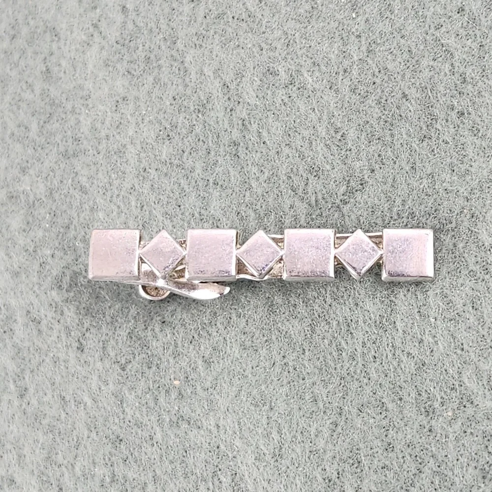 Vintage Swank Tie Bar Tie‎ Clip Art Deco Silver Tone Geometric Square & Diamond